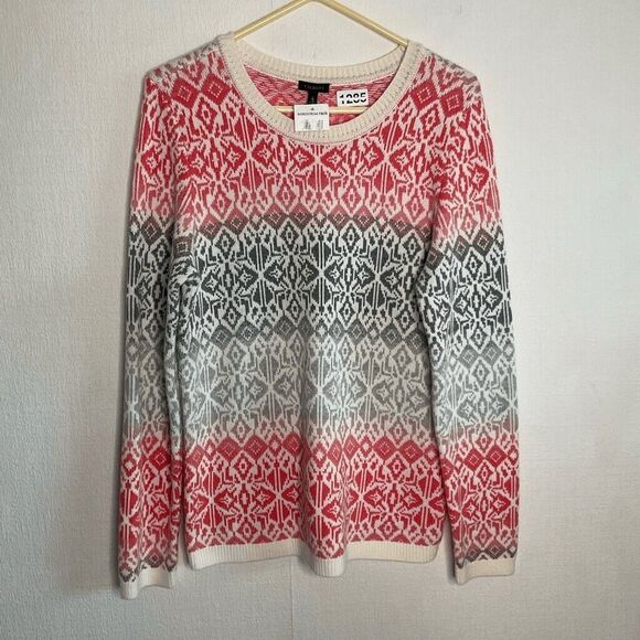 NWT Talbots Fair Isle Lambs Wool Blend Crewneck Sweater Women Size M Gray Coral - Picture 6 of 9